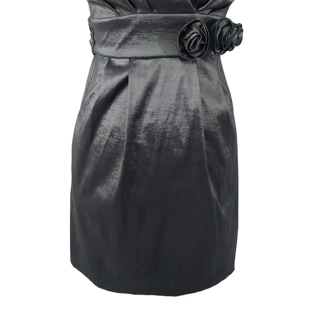 NWT! ALYN PAIGE, N.Y.! DOVE GRAY RAW SATIN, PLEAT FRONT, ROSETTE DRESS! SZ 3/4 - Picture 4 of 9